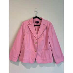 Talbots Pink Cotton Blend Blazer Jacket Women's Size 14 Two Button Front Pockets